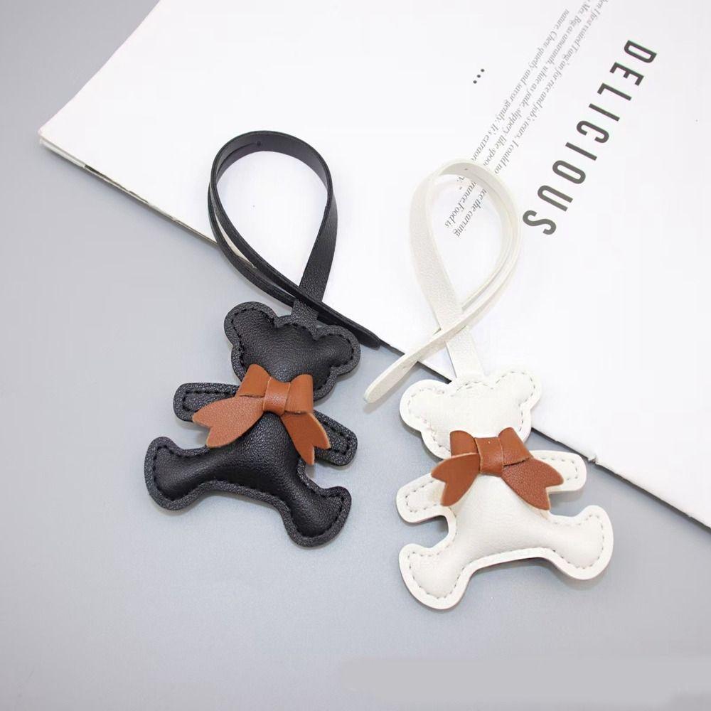Soft PU Leather Keyring Car Key Holder Cartoon Bag Pendant Bow Bear Keychain Hanging Accessory