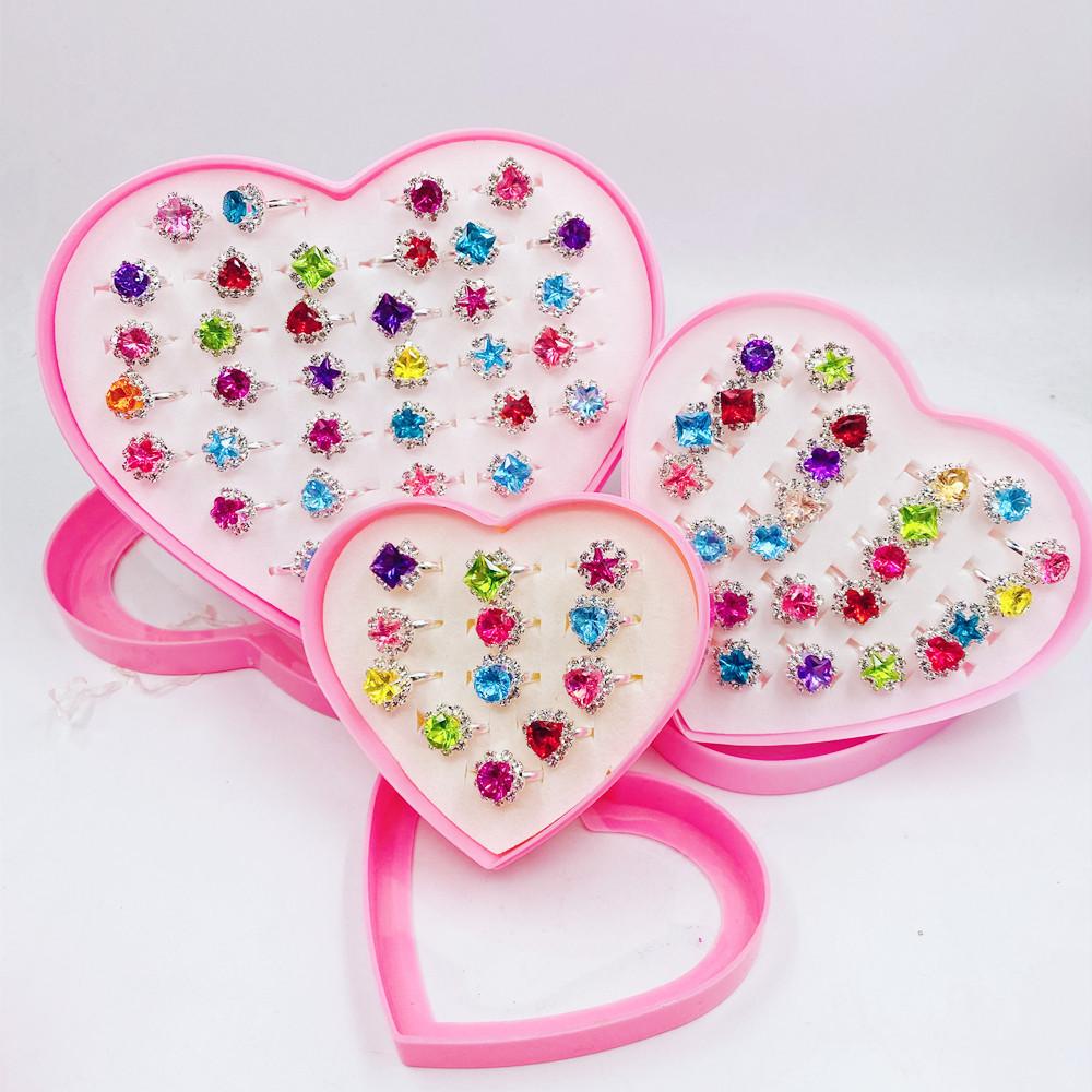 36 шт. Детское кольцо, милые безделушки для принцессы, игрушка для маленькой девочки, мультяшное хрустальное кольцо (с коробкой)