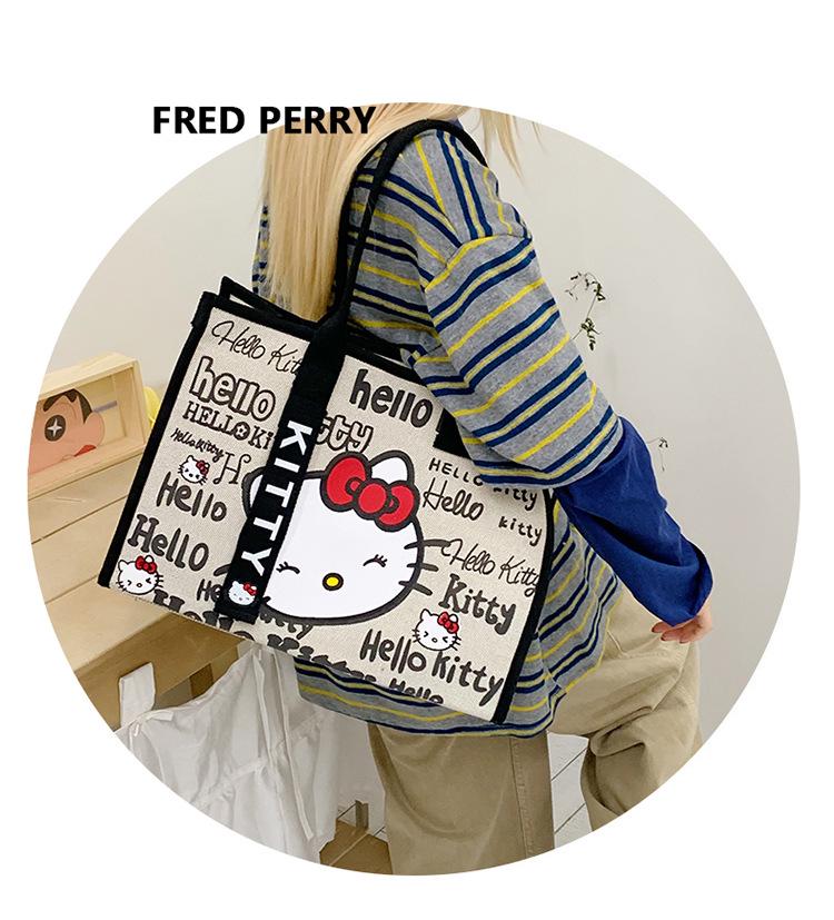 Large Capacity Korean Cartoon Cat Canvas Crossbody & Tote Bag