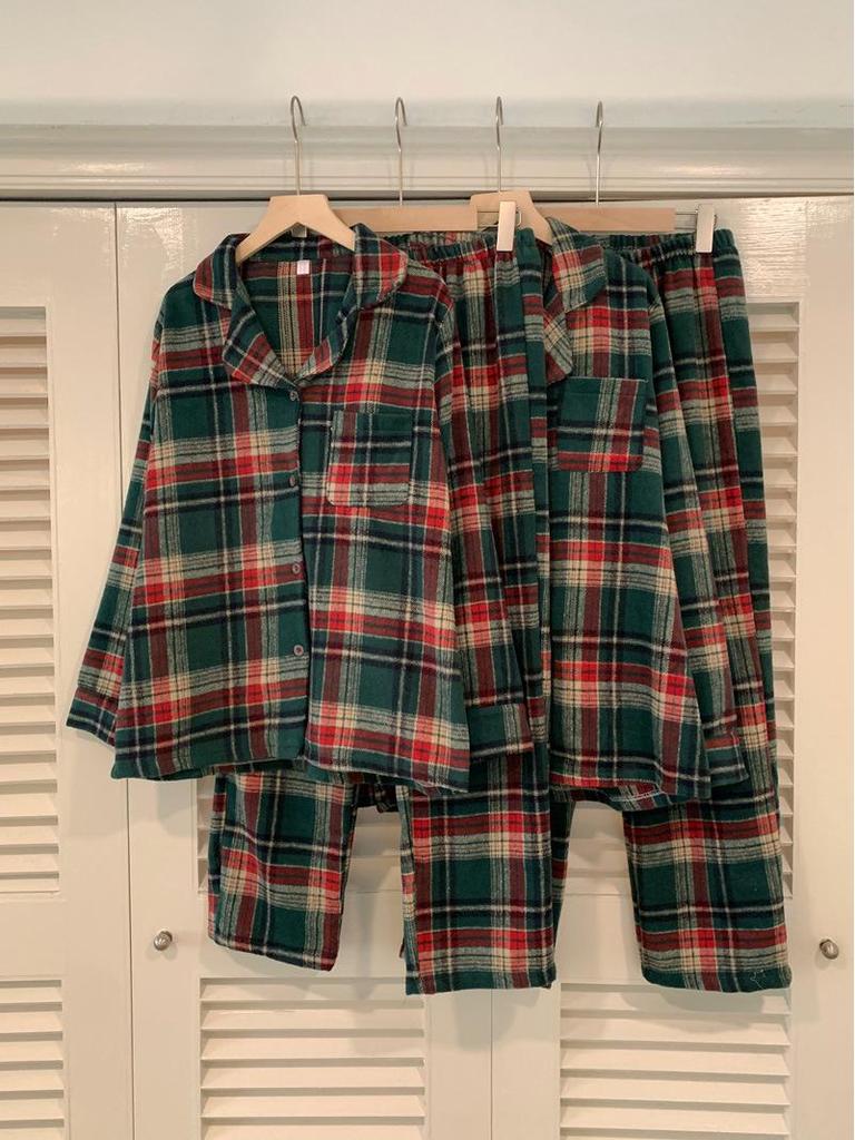 Couples' Matching Plaid Pajamas: Winter Long Sleeve & Pants Set for Indoor/Outdoor Wear