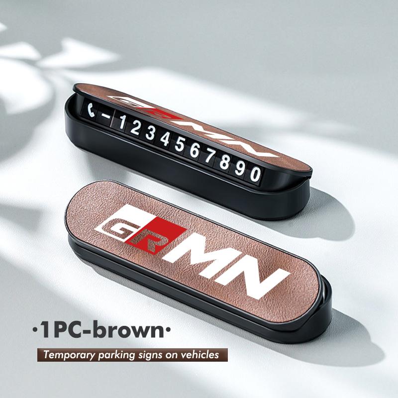 cnkym4 Suede Leather Car Temporary Parking Card Phone Number Plate For Toyota GR MN Corolla Yaris Aygo Prius RAV4 Crown CHR Camry