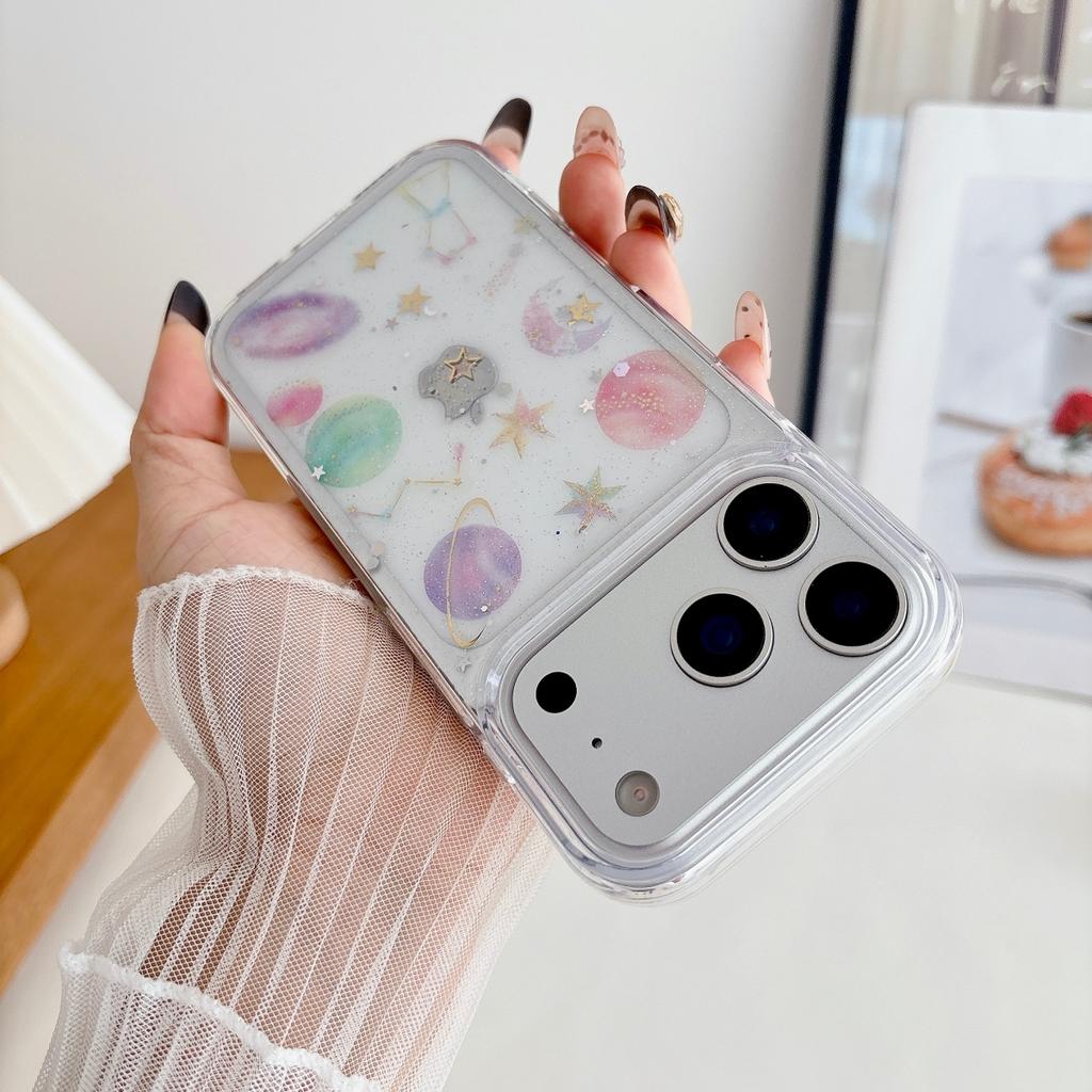 Прозрачный Глиттерный Градиентный Чехол Планета Звезда Для iPhone 17 Air 16 15 14 13 12 11 Pro Max Plus Ударопрочный Блестящий Лунный Прозрачный Чехол