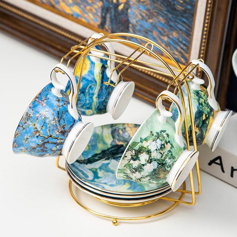 Стойка для кофейных чашек и блюдец вмещает 6 кофейных чашек и 6 тарелок, кухонная стойка для сушки, прочная современная подставка для кружек для столешницы