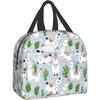 Llama and Cactu Insulated Lunch Bag with Front Pocket Reusable Cooler Bento Tote with Zipper for Women Work Picnic Travel Beach