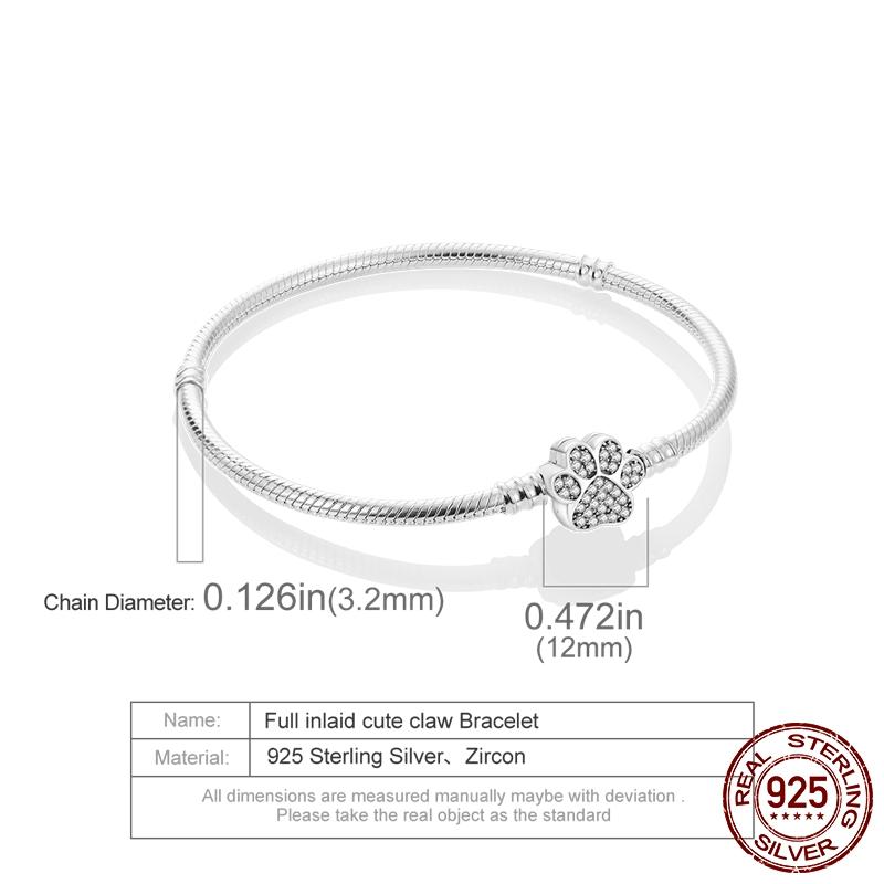 Дизайнерский браслет-цепочка с искрящейся бабочкой, лапой, сердцем, змеей, подходит для женщин, из стерлингового серебра 925 пробы, из бисера, ювелирные изделия