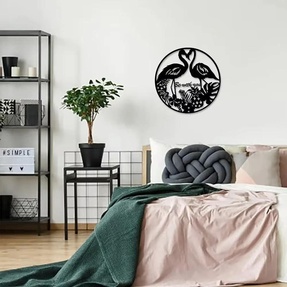 1pc Flamingo Lovers with Tropical Leaves Flowers Artwork Wall Metal Sculpture Modern Decor Living Room/Home Decoration