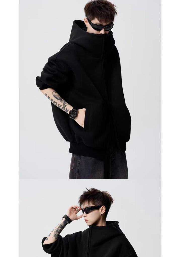 Unisex Heavyweight Double Zipper Hoodie, 300g - Sporty Loose Fit Cardigan for Spring and Autumn