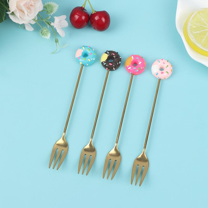 4 шт./набор ложка/вилка для пончиков, конфет, молока, кофе, ложка для размешивания, кухонные столовые приборы