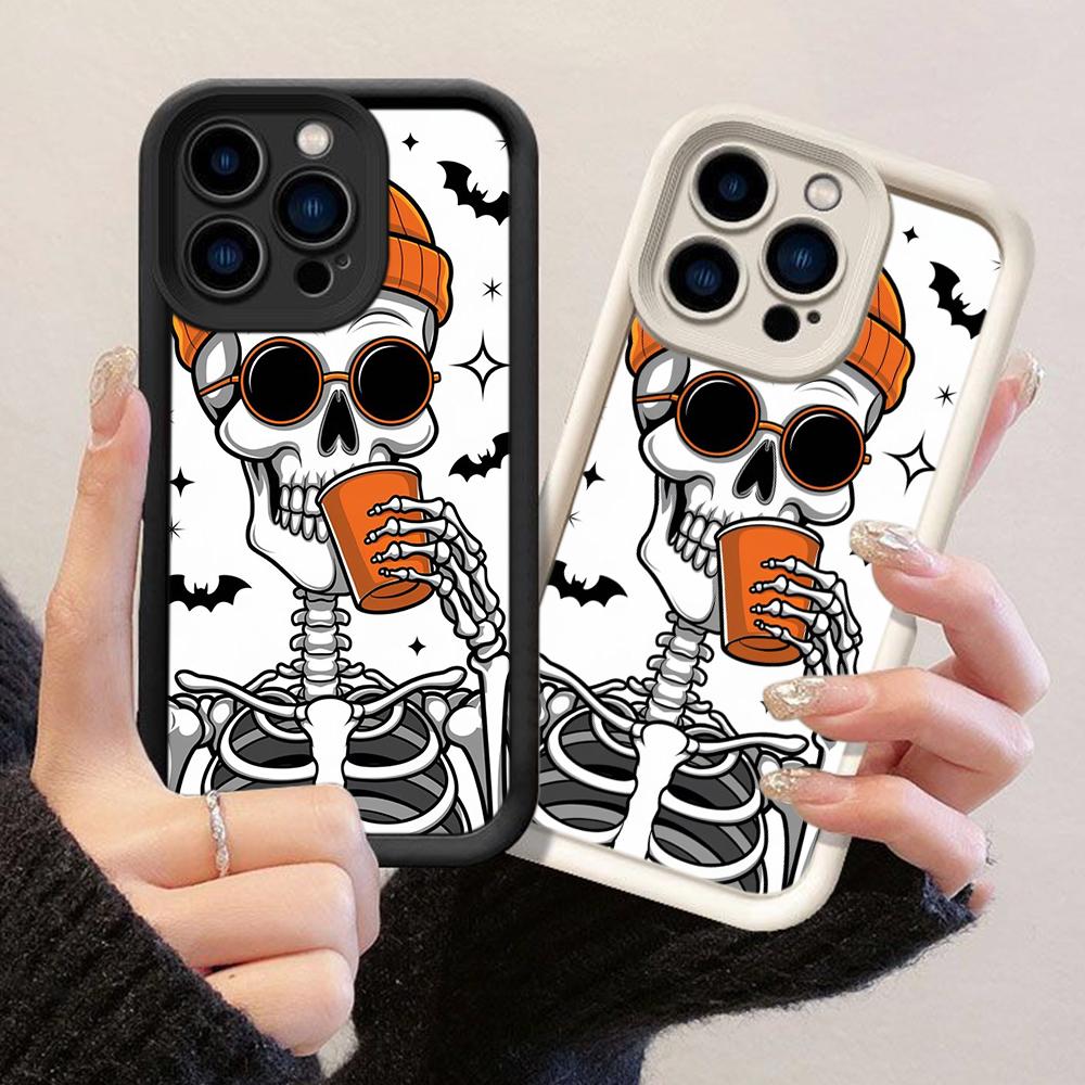 JT255 Забавный скелет на Хэллоуин для iPhone 17 16 15 14 13 Pro Max Samsung S26 S25 Ultra A17 A16 A07 A56 A36 A15 Xiaomi 15T Redmi 15c Note 14 Мягкий чехол