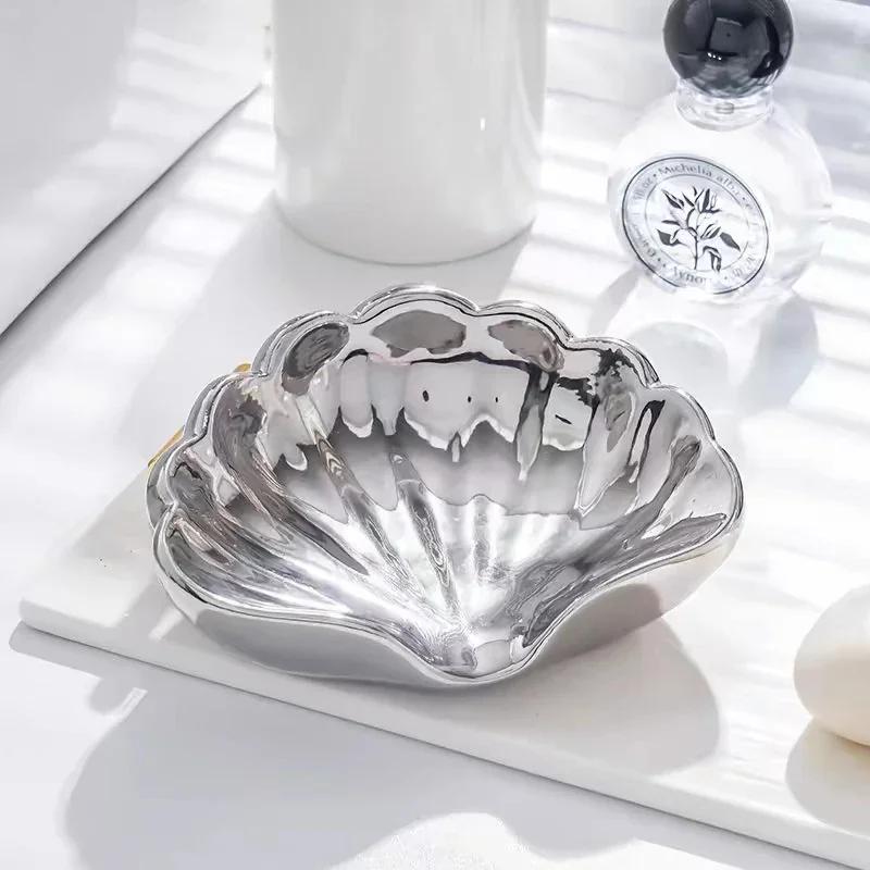 Creative Shell Ceramic Soap Dish Portable Soap Box Home Bathroom Accessories Desk Organizer Waterproof Drain Rack Dishes Drainer