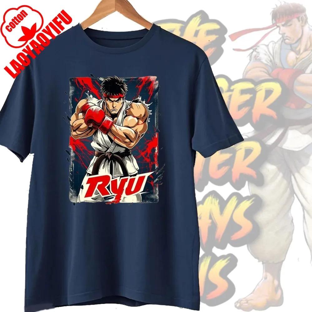 Street Fighter Chun-Li Ryu Принтованные Y2K Новые Парные Хлопковые Футболки Мужские Женские Уличная Одежда Повседневный Харадзюку Ретро Унисекс Футболка Топ