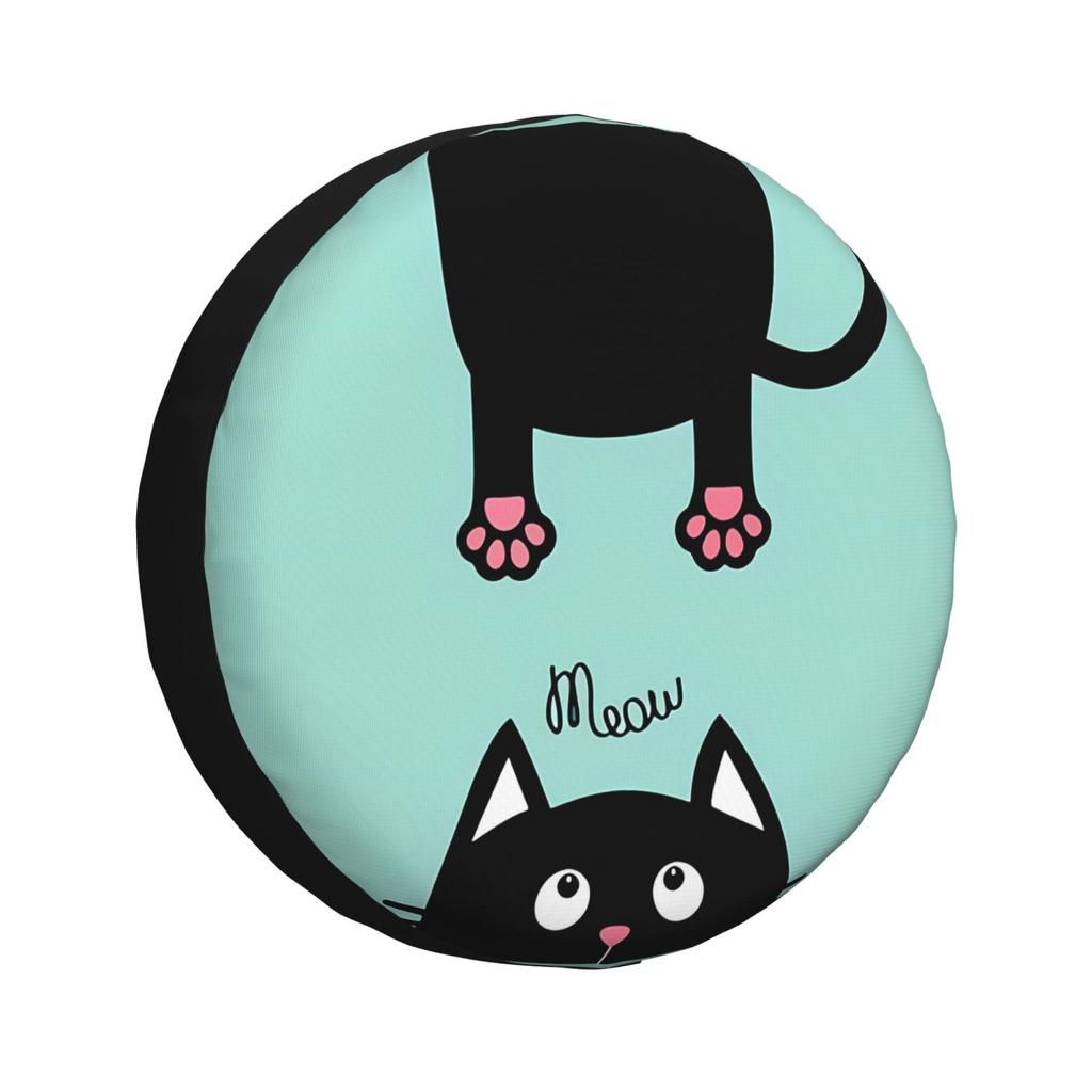 Black Kitten Pattern Spare Tire Cover Universal 4-wheel Drive 4x4SUV Wheel Protection Cover Car Accessories 14 15 16 17 Inches