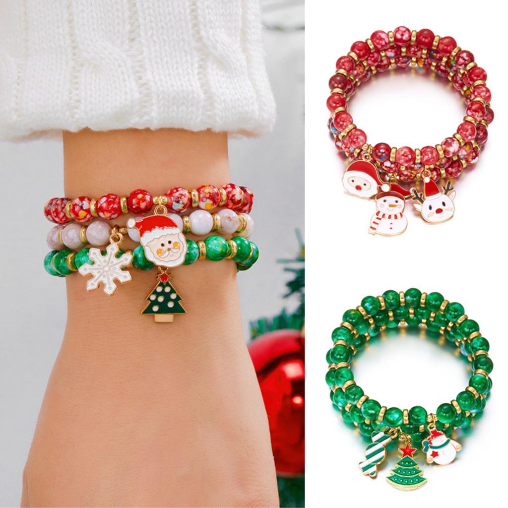 Christmas Beaded Bracelet, Three-pack Christmas Cartoon Christmas Tree Snowflake Old Man Pendant Combination Bracelet