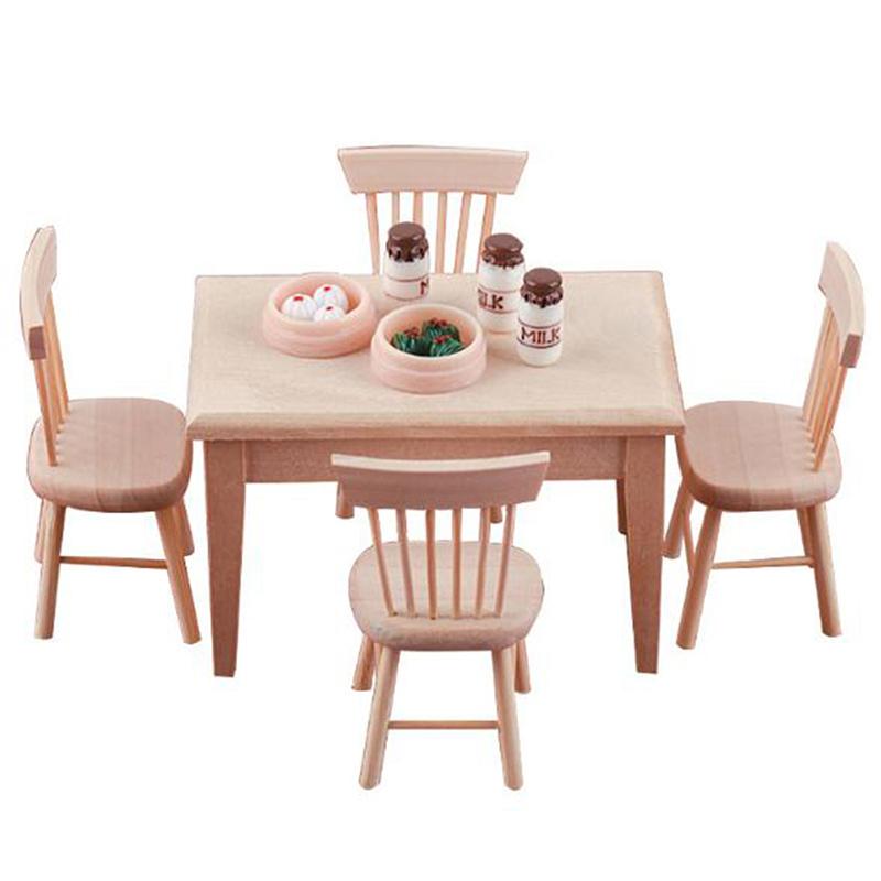 1Set Dining Table Chair Model 1:12 Dollhouse Mini Wooden Furniture Toy Set