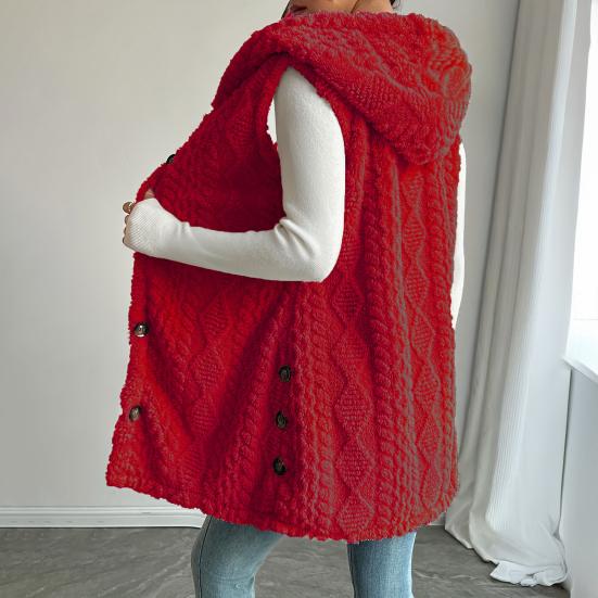 Women's Sleeveless Hoodie Coat Button Down Faux Fur Fuzzy Coat Oversized Textured Hooded Vest Fall Outerwear