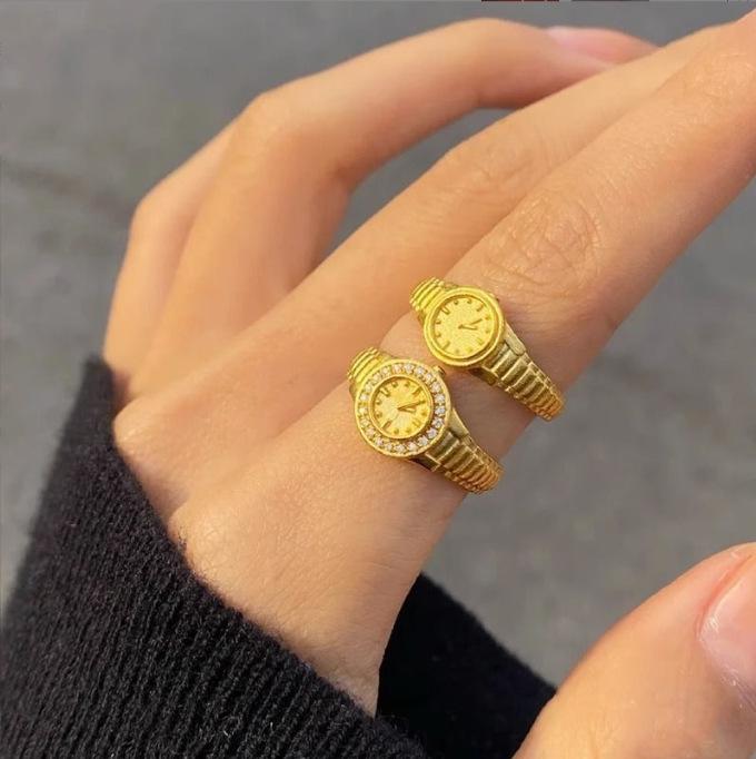 Женское золотое кольцо-часы 520 Признание: Маленький, регулируемый, нишевый подарок для девушки