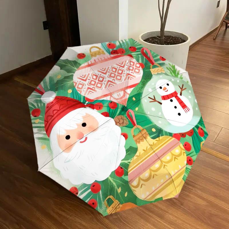 1pc Christmas ornaments and snowman illustration. Umbrella with Plastic Handle,Suitable for All Seasons Home Travel Outdoor UmbrellaDD226