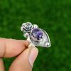 Серебро 925 пробы Натуральный шевронный аметист Штабелируемое кольцо-цветок с регулируемым размером