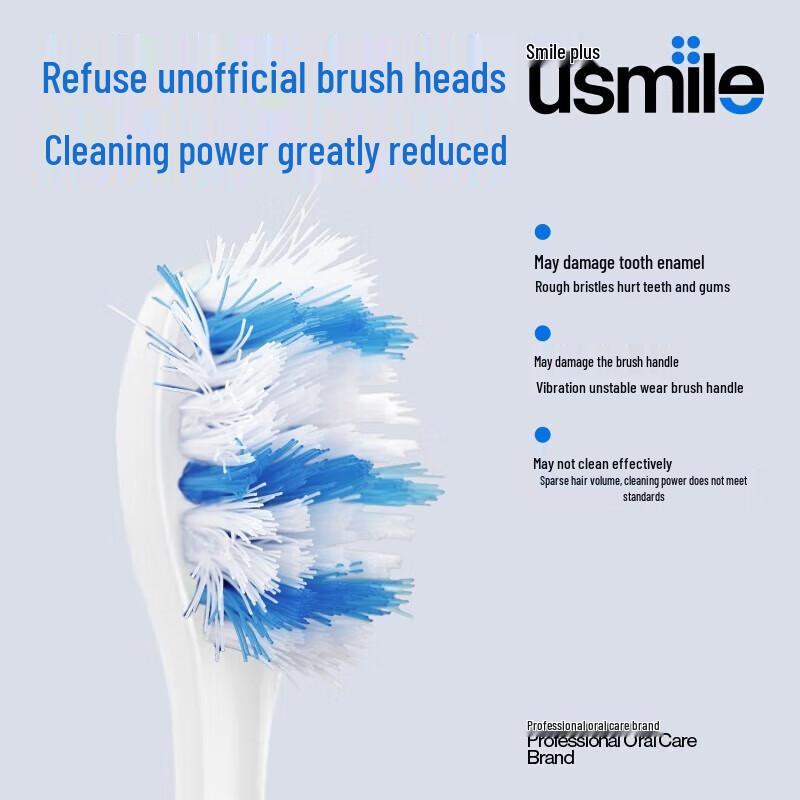 UUSMILE Soft Bristle Electric Toothbrush Replacement Heads (4-Pack) CN plug (adapter included)