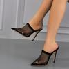 Liyke Size 35 -42 Sexy Breathable Mesh Woman Pumps Slipper Summer Pointed Toe Mules High Heels Stiletto Sandal Female Shoes Black