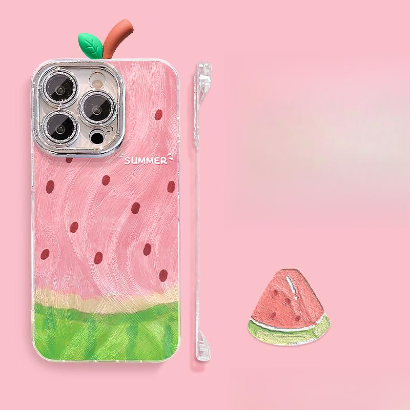 Летняя подставка для арбуза Подходит для чехла для мобильного телефона Apple 16promax 13 Перо Пряжа Без рамки 15 Ниша 14 Ощущение голого металла