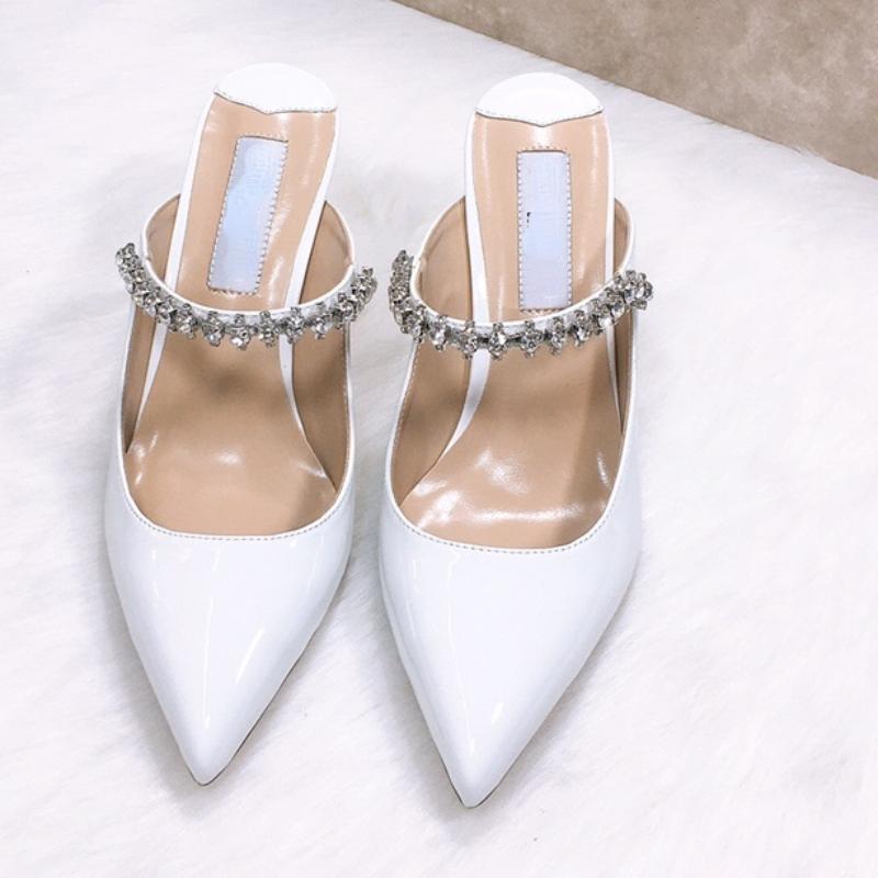 Острые туфли Muller со стразами на плоской подошве из лакированной кожи, женская обувь на мелком французском высоком каблуке, тапочки