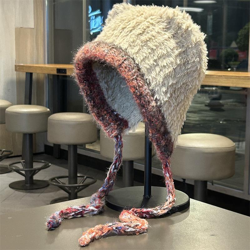 Cute Hat with Velvet and Thickening Autumn and Winter New Style with Face Cartoon Ears Cycling Hat Ear Protection Warm Hat for Women