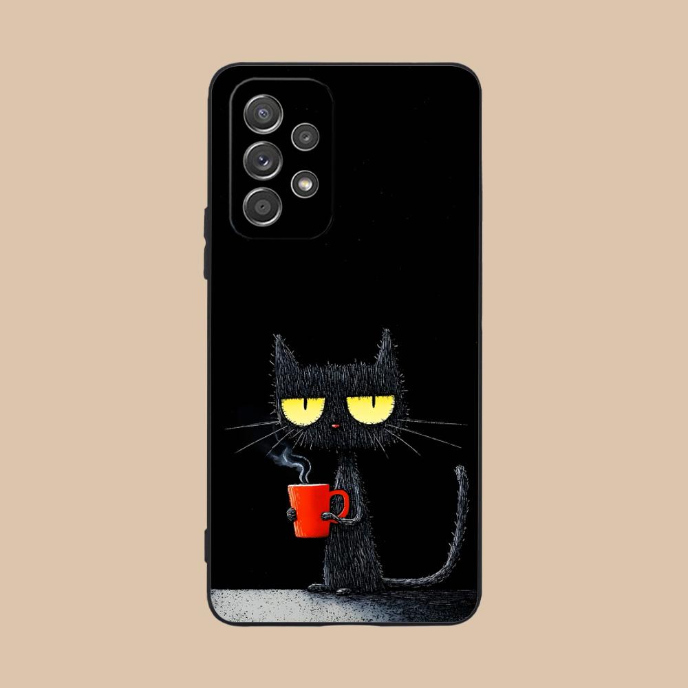 Милый Кофе-Кот Матовый ТПУ Чехол для Мобильного Телефона для Samsung Galaxy A56 55 54 53 52 51 36 35 34 23 16 15 5G Цветная Крышка