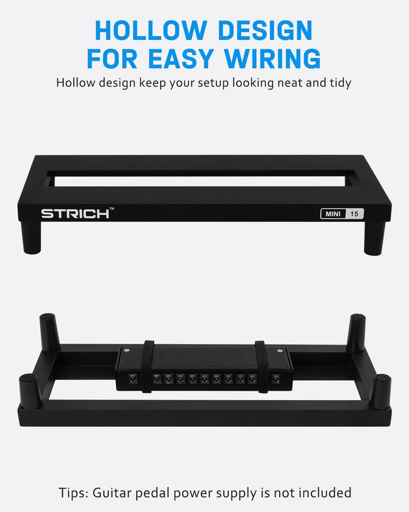 STRICH Mini 15 Effects Board, Aluminum Alloy, 0.38kg, Ultra-Lightweight Guitar Pedal Board, 38x14.5cm, with Carry Bag