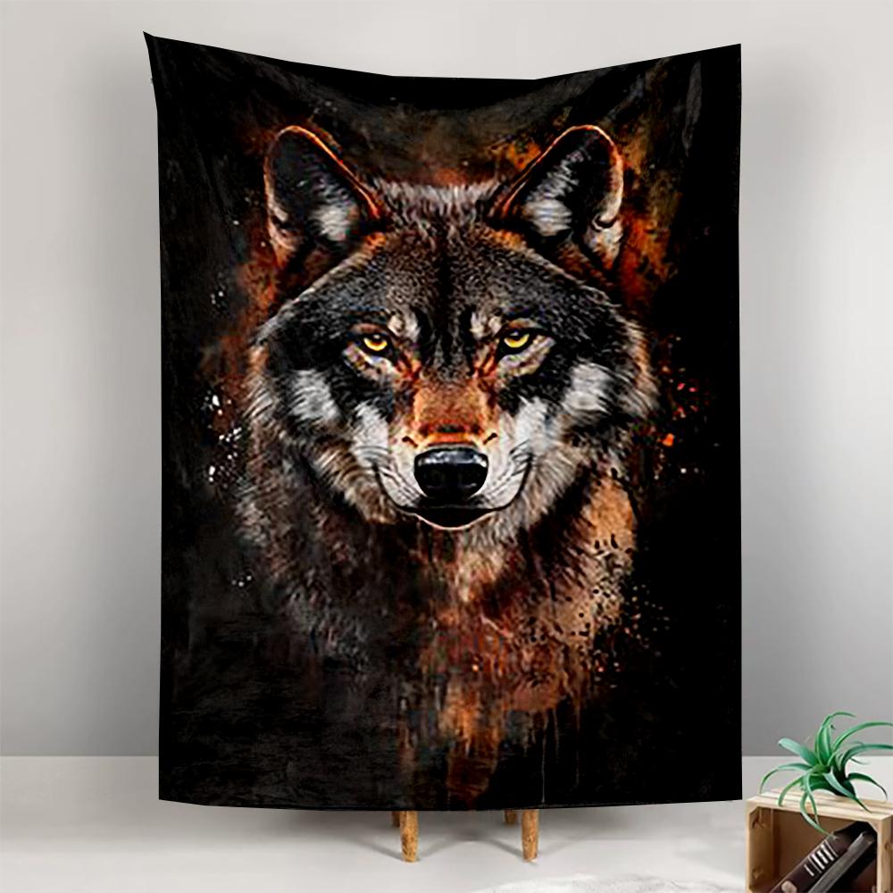 Art Tapestry Wolf Face Orange Dark Paint Splash Wildlife Room Decor