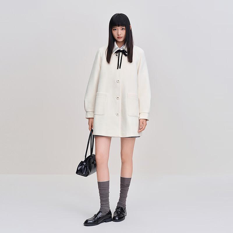 LEDIN Women's Bow Dropped Shoulder Woolen Coat