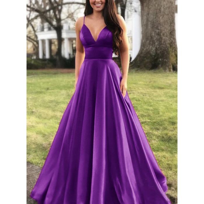 Лето новая европейская и американская женская одежда сексуальное платье с V-образным вырезом на бретельках однотонное без рукавов модное вечернее платье