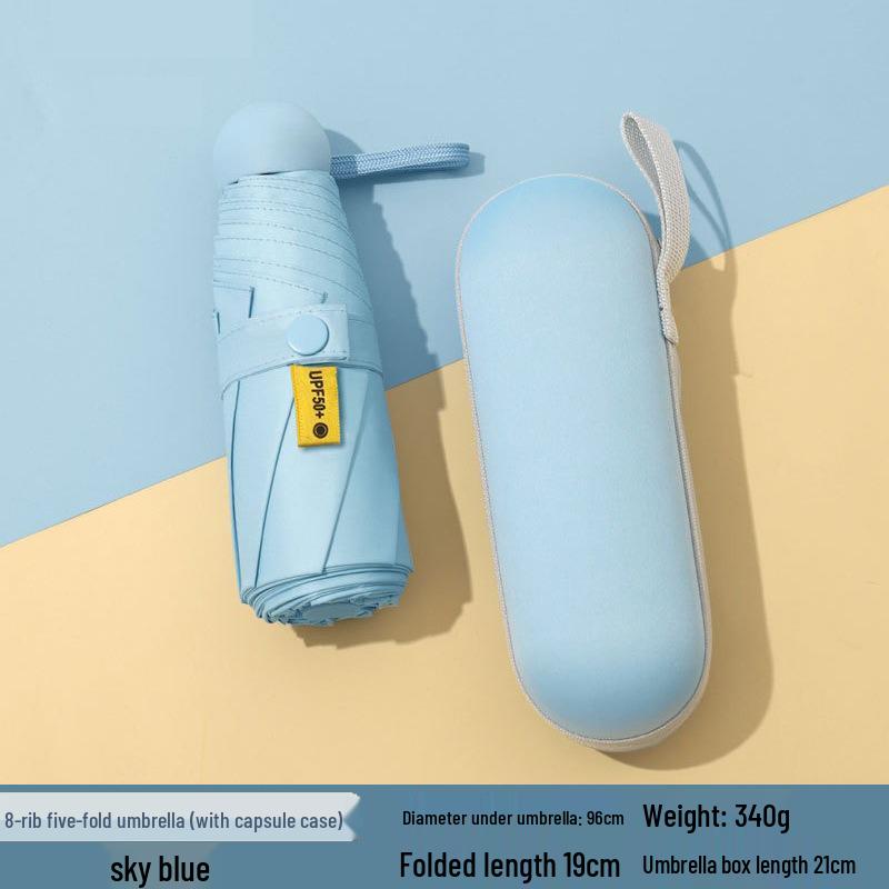 Женский мини-зонт двойного назначения: Компактный пятисложенный дизайн, Утолщенная ткань, Черный клей для защиты от УФ-лучей, Возможность нанесения логотипа на заказ