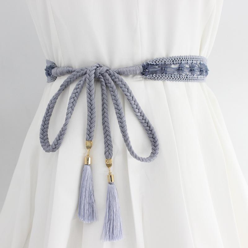 Mei Mary New women's dress decoration versatile knotted waist chain korean braided tassel lace cotton cord waist belt
