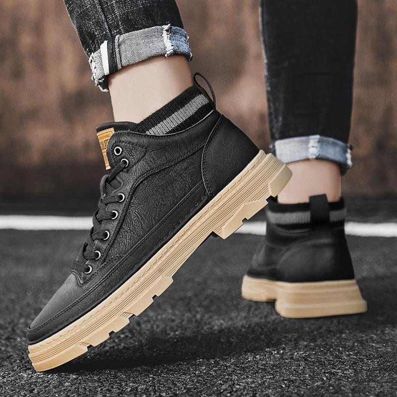 Мужские высокие кроссовки Осень и Зима Мужские нескользящие кожаные туфли Водонепроницаемые повседневные мужские мотоциклетные ботинки