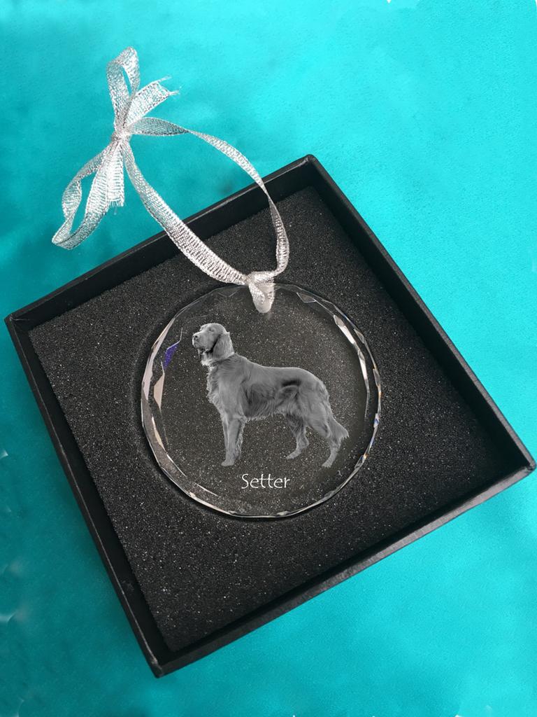 English setter, Lawerack, Laverack I - crystal bauble with a photo, dog photo in crystal, personalized Christmas tree ornament by Art-Dog brand