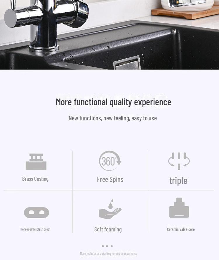 Rotatable Brass Kitchen Faucet: 3-in-1 Hot & Cold Water Purification with Splash-Proof Design
