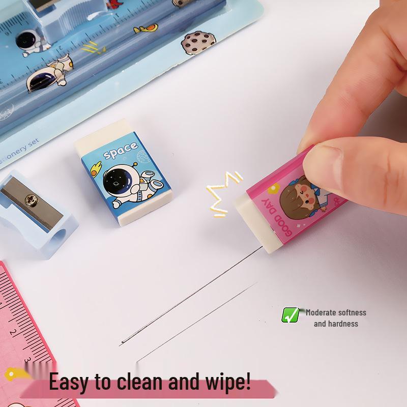 Cartoon Pencil Set with Ruler, Eraser, and Sharpener for Primary Students
