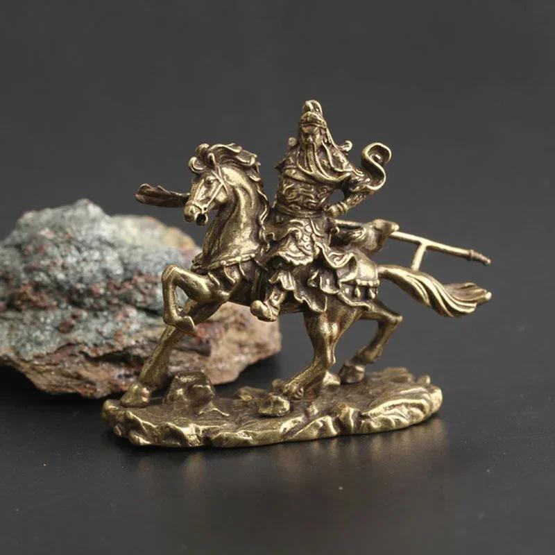 Chinese Martial God of Wealth Horse Ride Brass Sculpture Lucky Fortune Feng Shui Crafts Ornaments Home Desktop Decor Gift