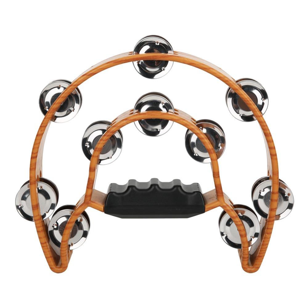Metal+Plastic Double Row Tambourine Wood Color Percussion Instrument Handbell Tambourine  KTV Party