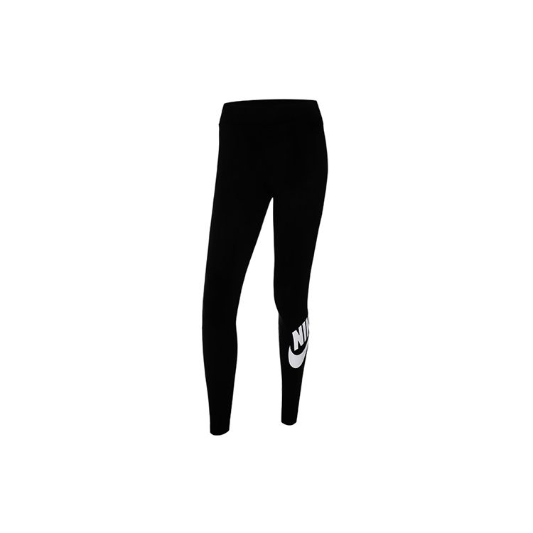 Nike Спортивная одежда Женские леггинсы Essential с высокой талией и логотипом Черные/белые женские уличные брюки CZ8528-010