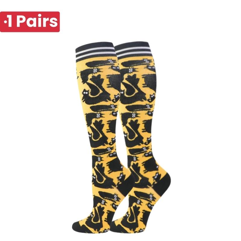 1 Pair Cute Cat Compression Socks Knee High 20-30 Mmhg Fit Medical Edema Diabetes Varicose Veins Running Sports Socks