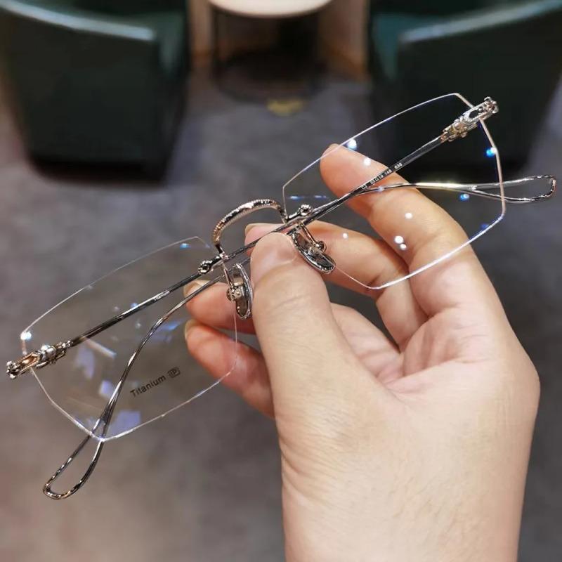 Оптические очки для близорукости без оправы, Роскошные модные женские мужские очки для защиты от синего света, Металлические безободковые очки по рецепту для чтения