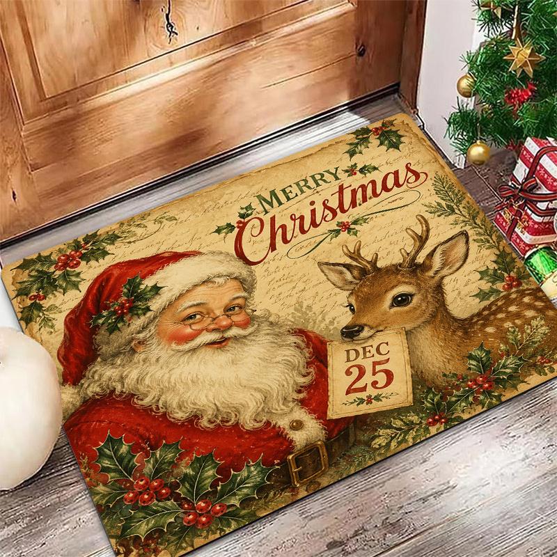 Snowman Plaid Christmas Door Mat Checkered Snowflake Print Non Slip Carpet For Holiday Season Home Entrance Decoration