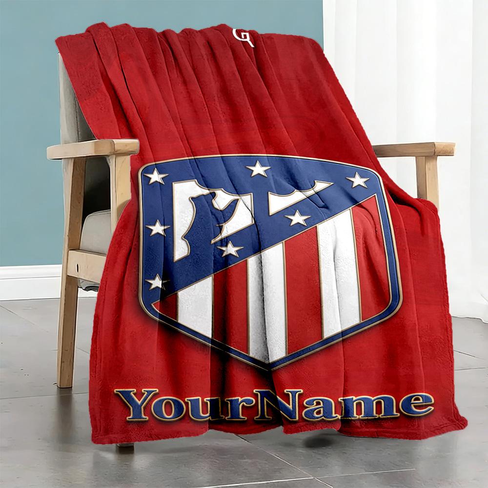 Atletico Madrid Customize Your Name Blanket Cozy Customizable Blanket Comfortable Throw For Chair Office Chair Bed Sofa Four Seasons Multipurpose