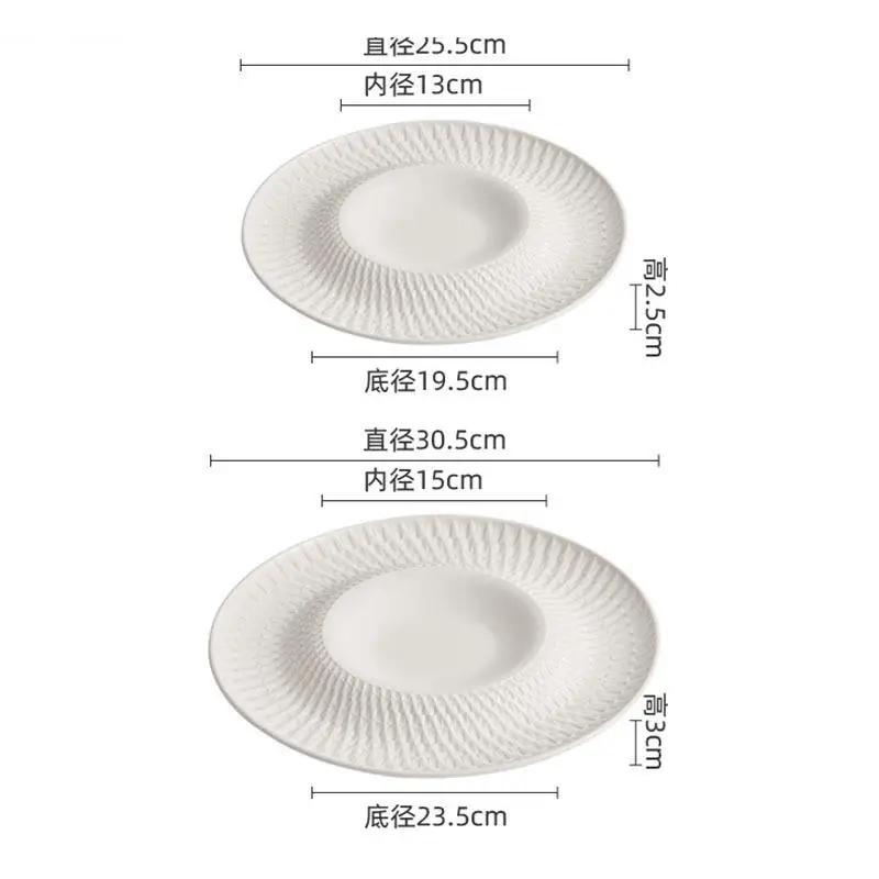 Pure White Relief Texture Ceramic Dessert Plate Serving Snack Pasta Sushi Plates Restaurant Tableware