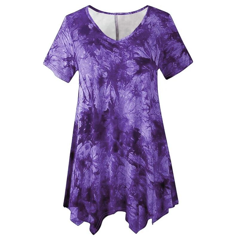 Европа и Соединенные Штаты Америки Большие размеры Модная женская блузка с V-образным вырезом и короткими рукавами, нестандартная свободная блузка с принтом тай-дай