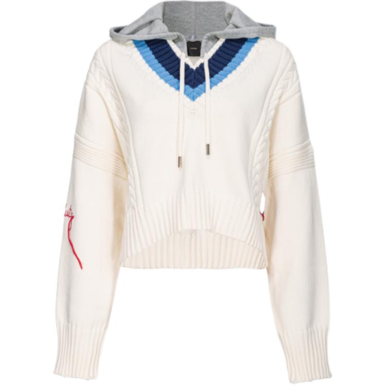 PINKO Pink Letter Embroidered Long Sleeve Hooded Knit Sweater Women sweater White 104621A2DX-ZE0