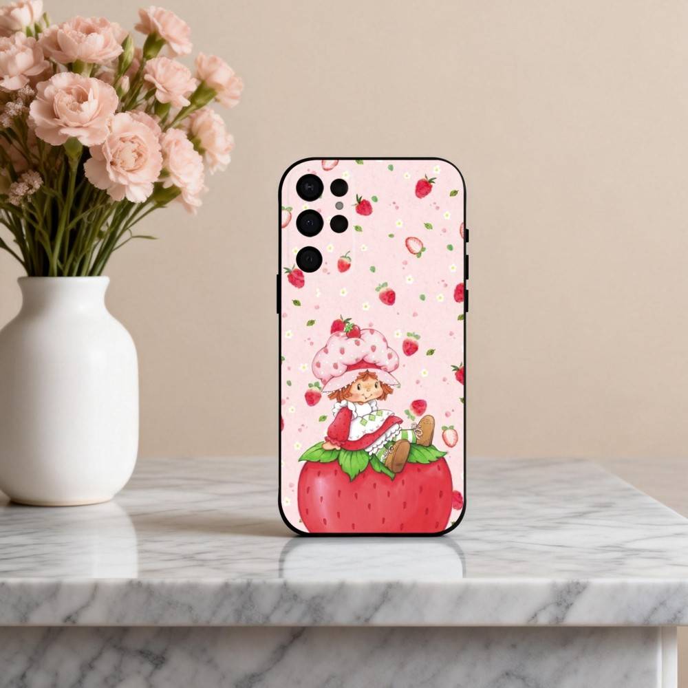S-StrawberryS Винтажный S-Shortcake Чехол для телефона для Samsung S25,24,23,22,30,21,10,9,Ultra,Plus,Lite,FE,4,5 G Мягкий черный чехол