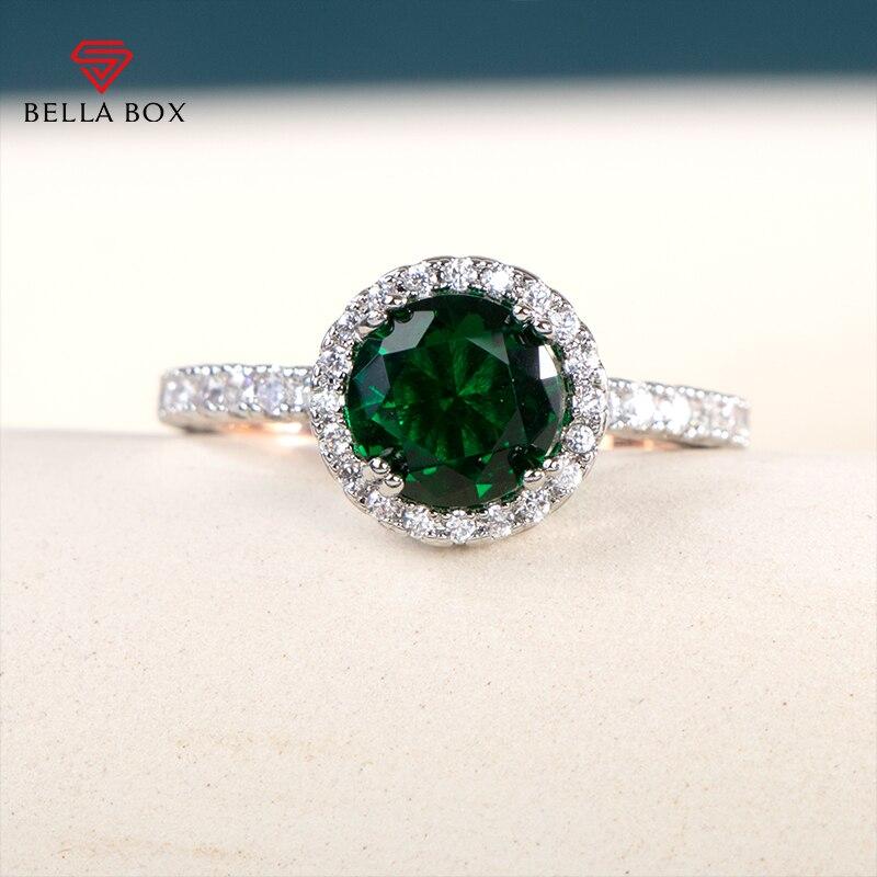 BELLA BOX Круглое зеленое кольцо на палец с кубическим цирконием для женщин, блестящие аксессуары, винтажное кольцо в стиле ретро, ​​вечерние, роскошные ювелирные изделия, подарок